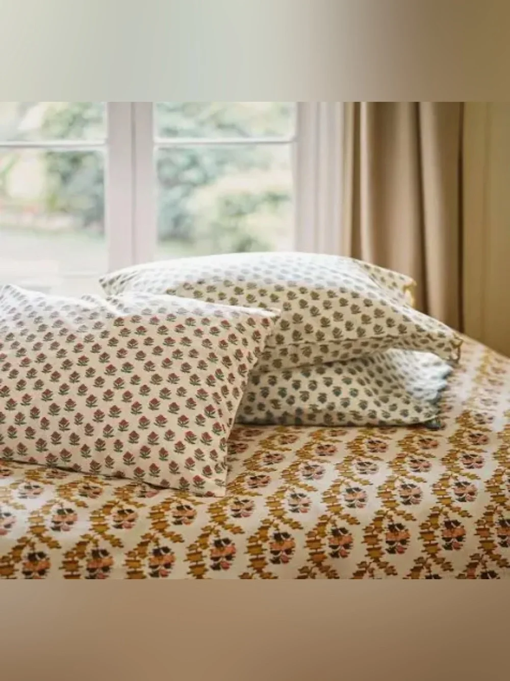 West Elm Blue and Cream Floral Cotton Pillow Case